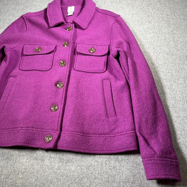 Joie Medium Jacket Button Boiled Wool Purple Pockets Shacket Womens Long Sleeve‎ - Image 2
