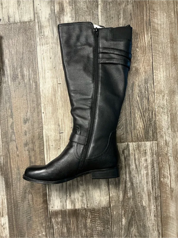 Naturalizer Black Leather Knee High Buckle Boot Size 8.5W Wide Calf - Image 12