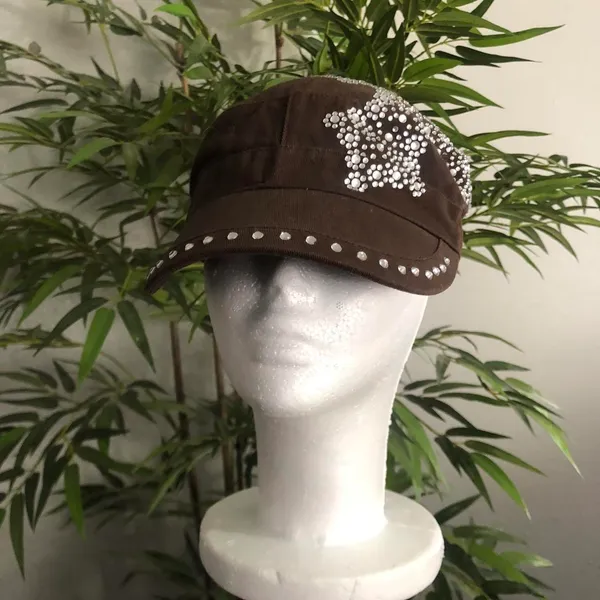 2000s Y2K Goth Grunge Mcbling Bimbo cross messenger cadet military newsboy baker boy cap hat - Image 2