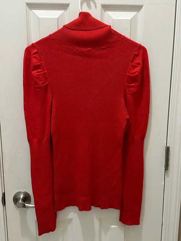 Anthropologie Cecilia Ribbed Puff Sleeve Turtleneck Sweater Red size Medium - Image 4
