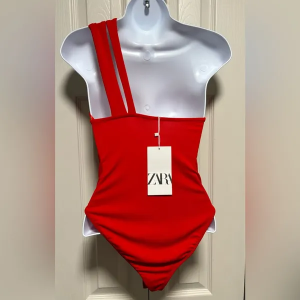 NWT ZARA Red Cross Strap Bodysuit with Silver Ring Hardware - Image 3