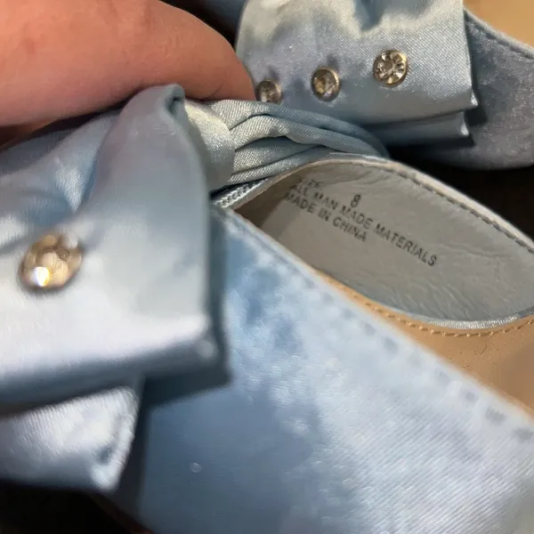 NWOT Lulus Light Blue Satin Rhinestone Bow Stiletto Heels - Image 5