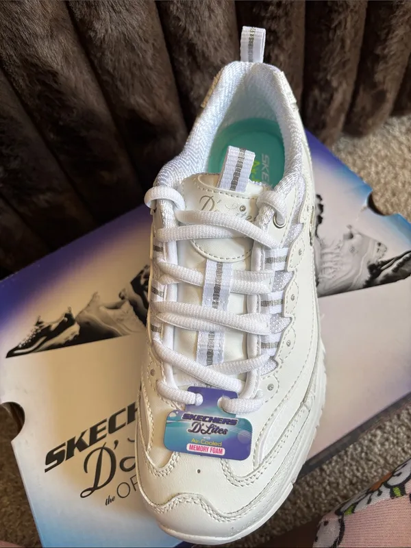 Skechers White Platform D'Lites Lace-Up Sneakers - Image 3