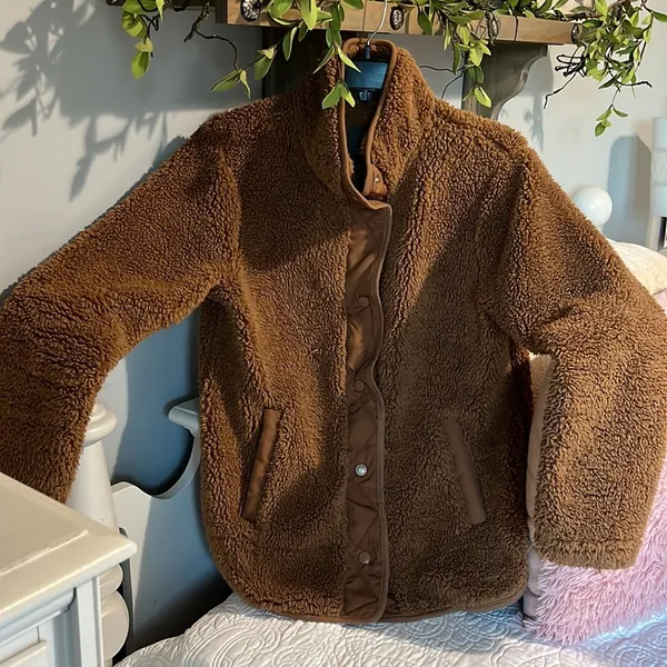 Cozy Sherpa Jacket Brown Fleece Womens Small - Image 10