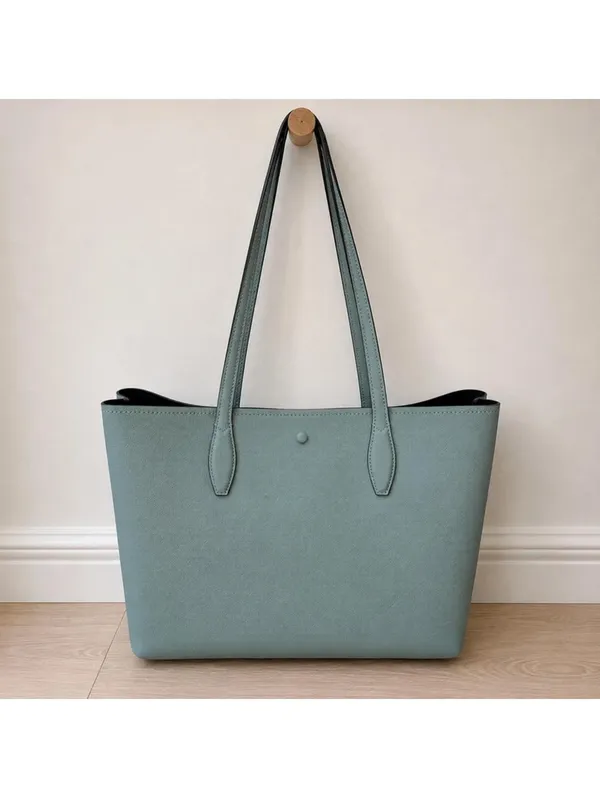 Kate Spade New York Dusty Blue Leather Reversible Tote Bag Large Navy Interior - Image 2