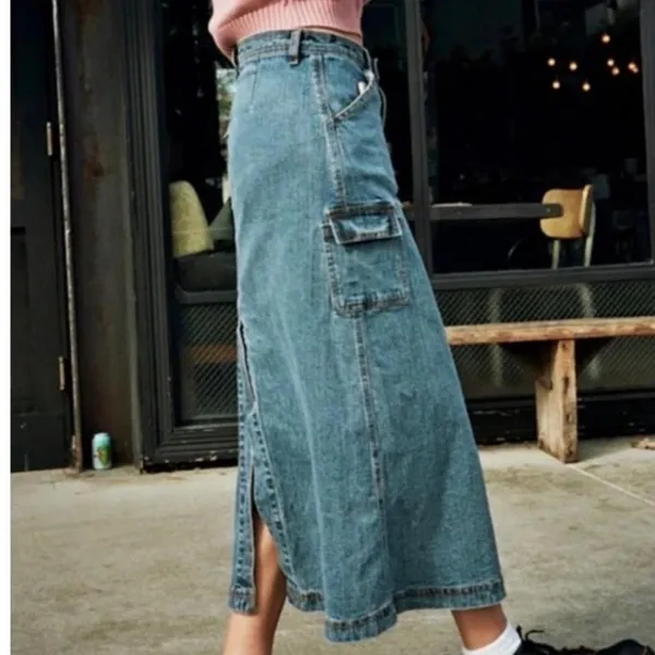 Brandy Melville J. Galt Denim Cargo Maxi Skirt Size Small Medium Wash Western Coastal Cowgirl - Image 10