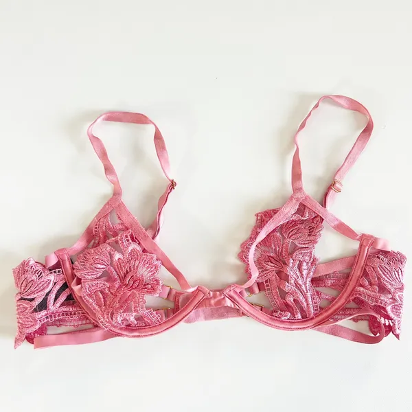 Victoria's Secret Womens Pink Floral‎ Embroidered Strappy Very Sexy Demi Bra 34B - Image 2