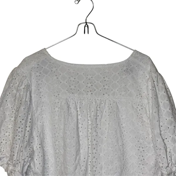 Draper James Womens White Eyelet Puffed Sleeve Peasant V-Neck Blouse XXL - Image 10