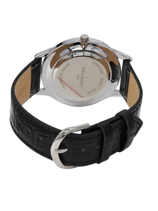 Peugeot Watch with Bold Arabic Numerals and Leather Band Black / Silver Gray - Image 7