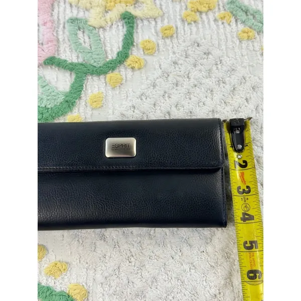 Esprit Black Pebbled Trifold Wallet with ID Window and Logo Plaque‎ - Image 3
