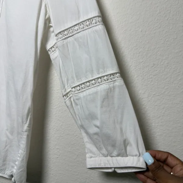 Cleobella Women‎ Cotton Top XS White Boho Lace Tassel Pintuck Cottage Peasant - Image 6