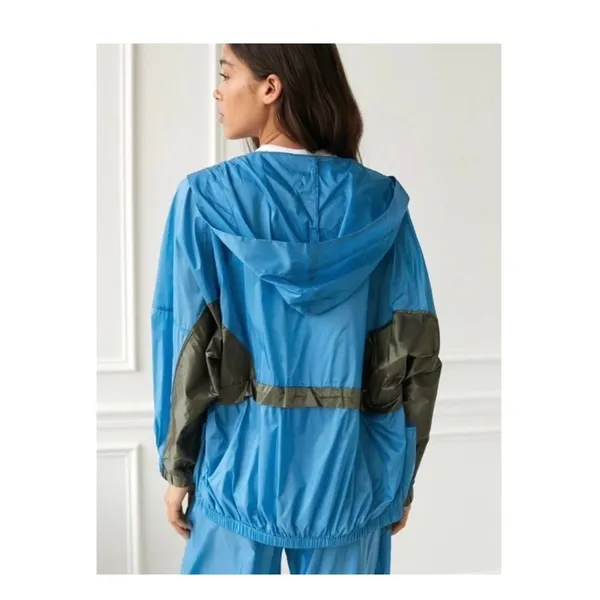 Out‎ From Under Windbreaker Jacket Womens Small Blue Colorblock Hooded Retro Zip - Image 4