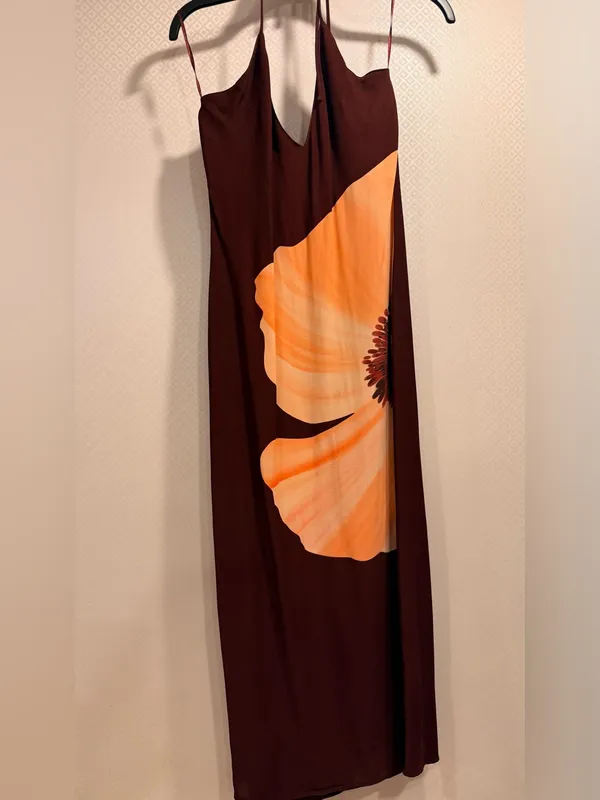 Anthropologie Astoria Halter Midi Slip Dress with Large Floral Print in Burgundy - Image 5