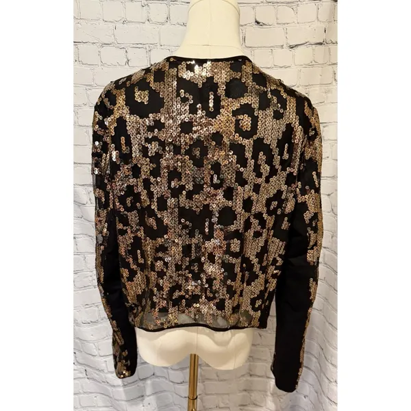 GUESS gold sequin black Open Leopard Print cardigan Size XL - Image 4