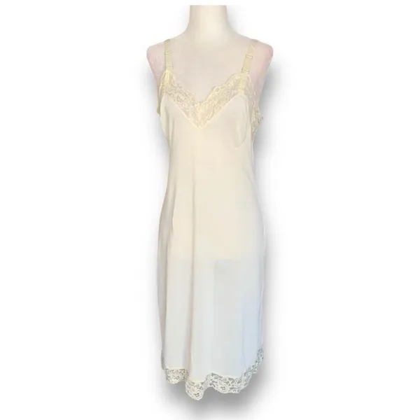 Vintage Lorraine Ivory Nylon Satin‎ Lace Slip Dress 34 Boudoir Bridal Romantic - Image 3