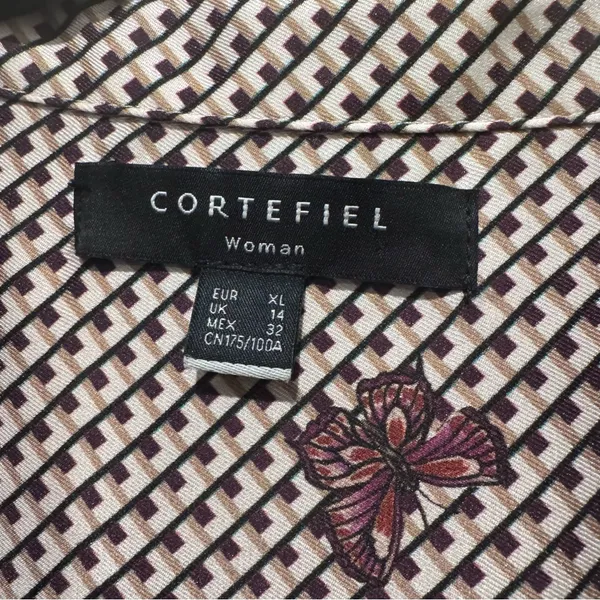 Cortefiel Floral Shirt Dress Women’s XL Beige Button Front Collared Midi - Image 2