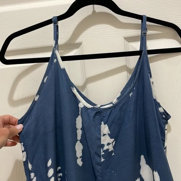 Buenos Ninos Blue & White Tie Dye Boho Wide Leg Jumpsuit - Image 3