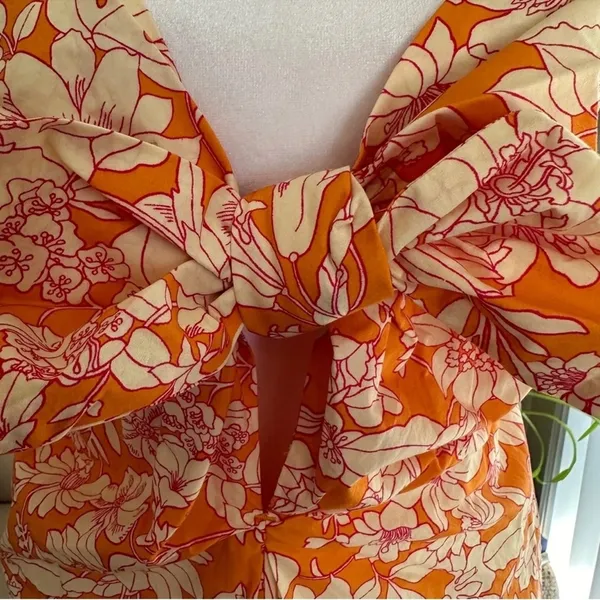 J. CREW Tie Front 100% Cotton Poplin Midi Loose Fit Dress in Orange Floral Small - Image 13