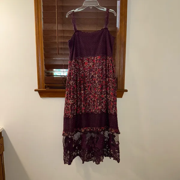 $280 EUC Farm Rio Purple Chelsea Garden Embroidered Lace Midi Tiered Dress S - Image 5