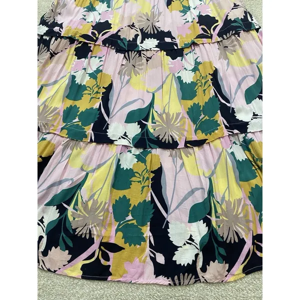 pantsstore Floral Ruffle Maxi Dress Pom Pom Accents Pink Yellow Green Size S - Image 16