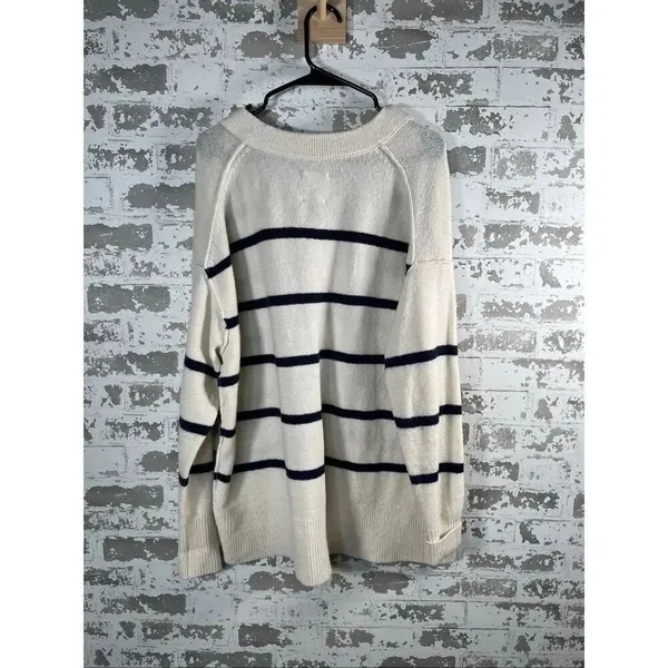 Aerie | women black and cream striped vneck sweater oversized - Image 9