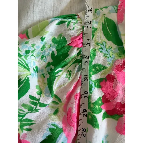 Lilly Pulitzer Shirt Dress Womens 10 Pink Green Floral Puff Sleeve Button Front - Image 7