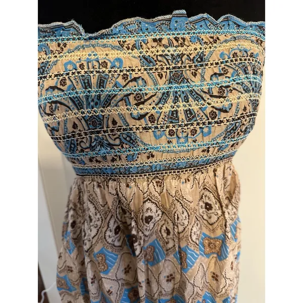 Raviya Smock Tube Dress Strapless Size Medium Blue Beige Paisley Boho Beach NEW - Image 3