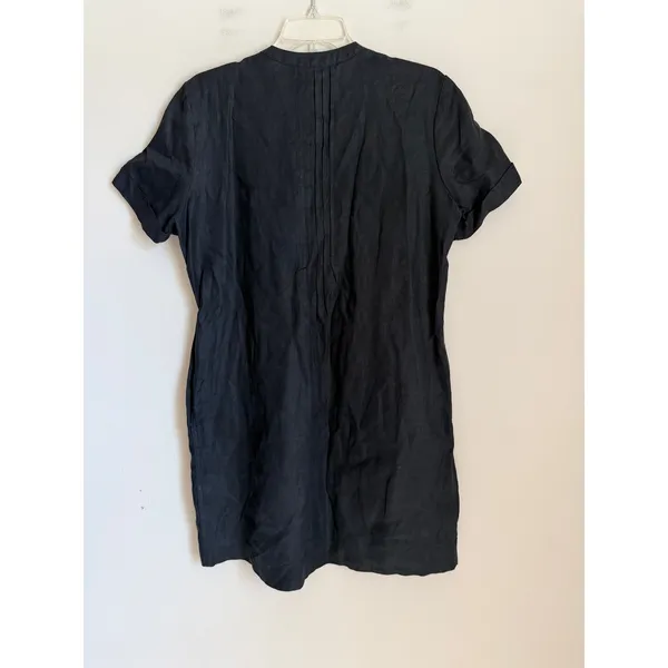 Quince Linen Pintuck Shift Dress Womens S Black Short Sleeve Pockets CMA01 - Image 4