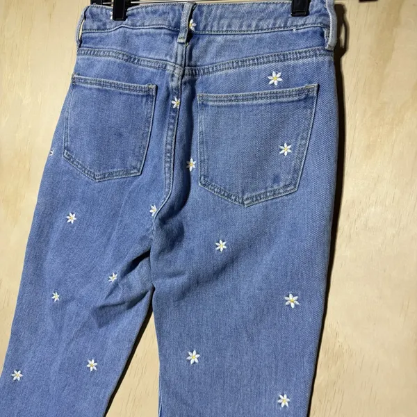 PacSun Women 23 Daisy Embroidered Mom Jeans High Rise Blue Floral Y2K Tapered - Image 8