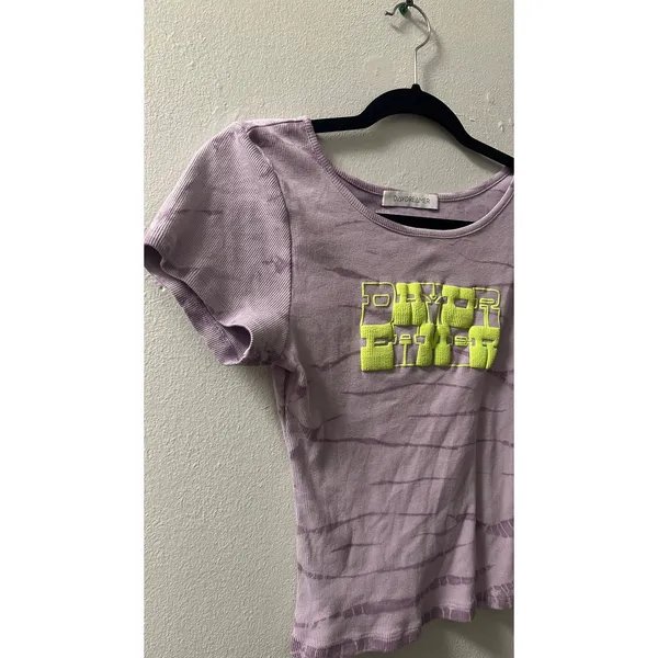 DAYDREAMER Purple Neon Green Tie Dye Baby Tee Style Ribbed Knit Tee size Medium - Image 4
