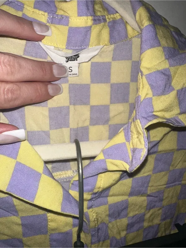 Ascot & Hart Yellow & Lavender Check Button Down + Shorts Lounge Set - Image 3