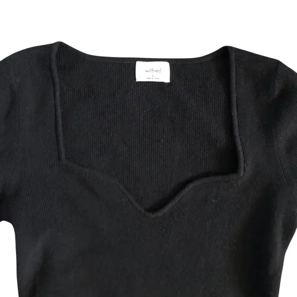 Aritzia Wilfred Free Black Ribber Knit Long Sleeve Crop Women Sweater Top Size M - Image 6