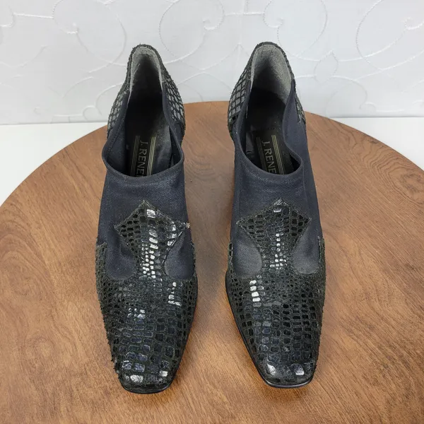 J Renee Women's Shoes 7 Black Leather Reptile Embossed Slip On Block Heel Bootie - Image 13