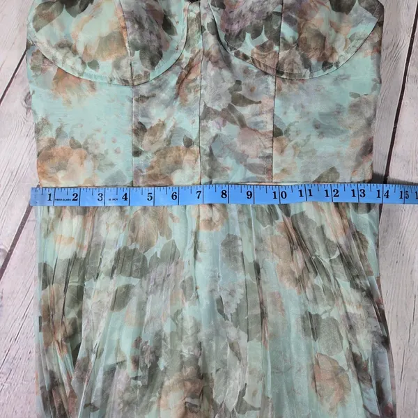 Lulus Most Beautiful Day Sage Multi Floral Print Organza Maxi Dress Large NWT - Image 12