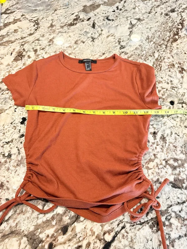 Forever 21 Rust Ribbed Ruched Drawstring Side Crop Top Small - Image 5