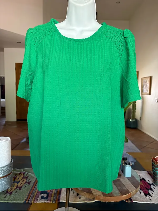 Draper James Kelly Green Puff Sleeve Textured Top - Image 4