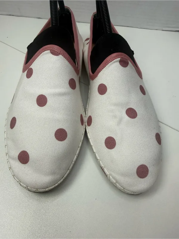 J. Crew Cream Canvas Flats with Rose Polka Dots size 8.5 - Image 5