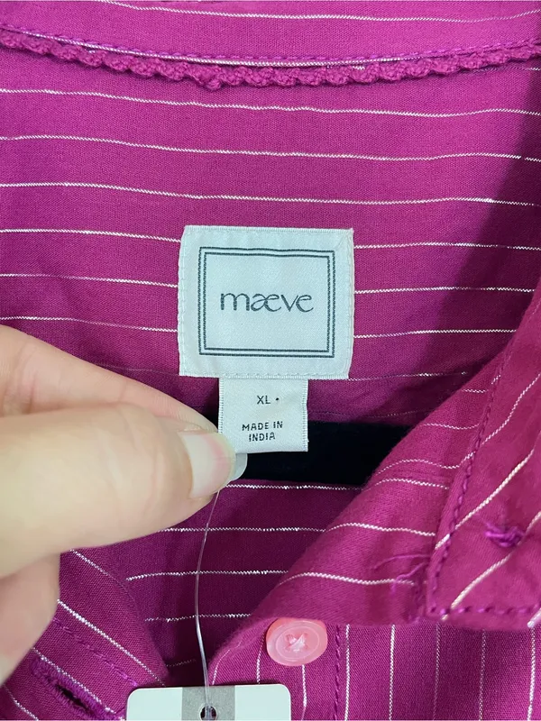 Anthropologie The Shrunken Bennet Lurex Stripe Buttondown Shirt by Maeve Size XL - Image 4