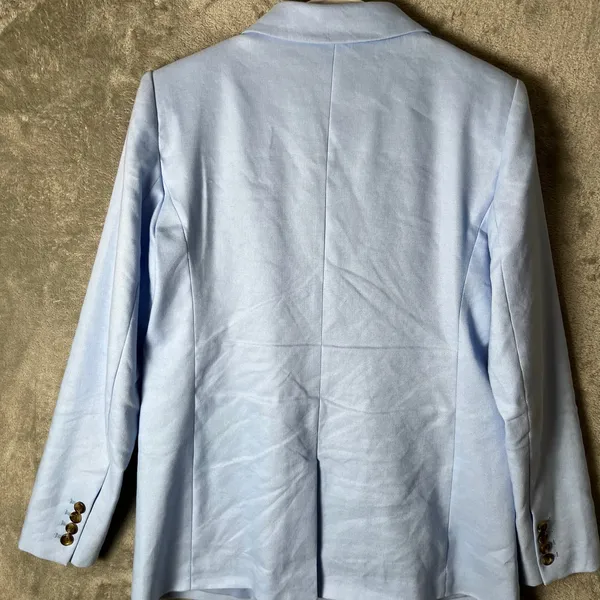 Ann Taylor The Oversized Peak Lapel Blazer Linen Twill Ojai Sky Blue‎ Size 0 - Image 2