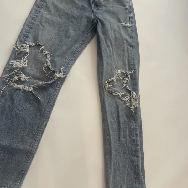 Agolde Women's 90's Mid Rise Distressed Jeans Light Blue Button Fly Size 24 - Image 2