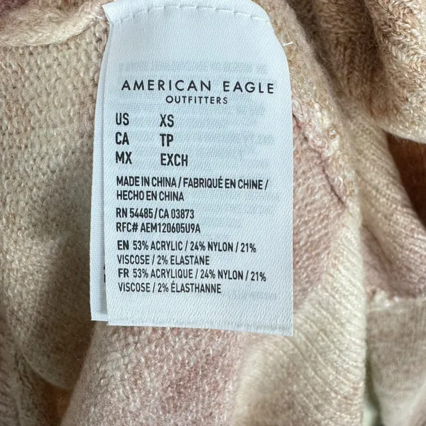 American Eagle Tan Cream Pink Striped Cowl Neck Hi Low Oversized Sweater Size XS - Image 6