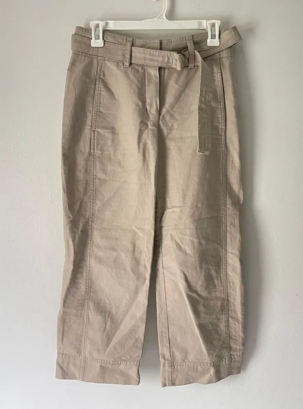 Babaton Beige Linen Blend Wide Leg Culotte Pants With Detachable Belt - Image 3