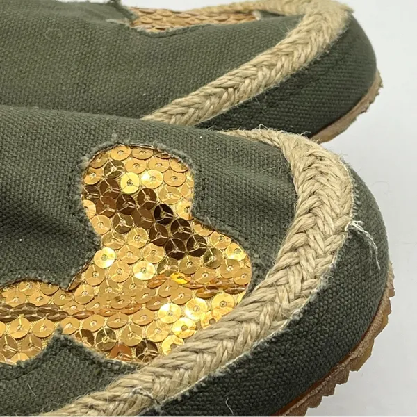 Mickey Mouse Sz 7 Slip On Shoes Green Gold Sequins Espadrille Soles - Image 11