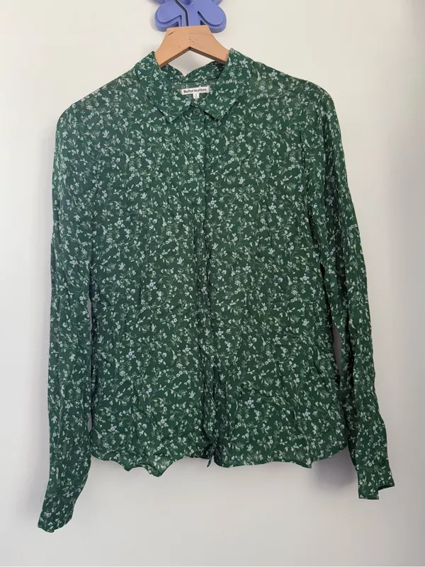 Reformation Small Violet Blouse Clementine Green Floral Office Sheer Cottage - Image 4