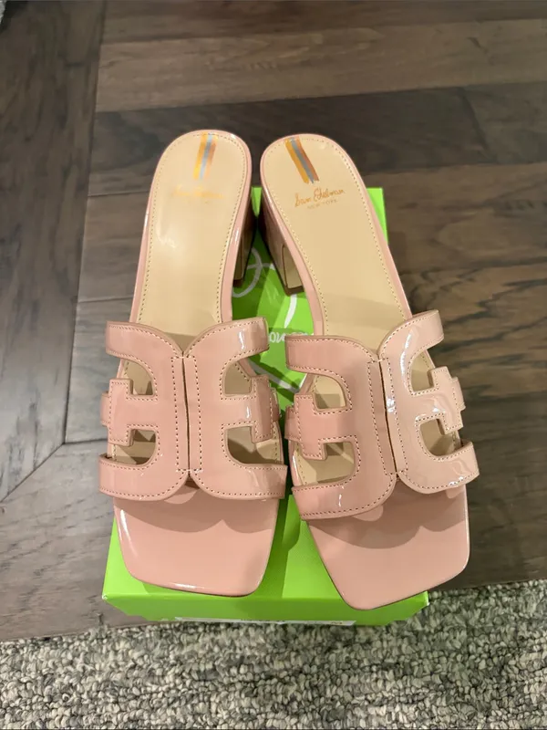 New In Box Sam Edelman Block Heel Pink Patent Slides Sz 8.5 - Image 6
