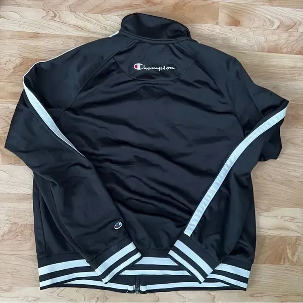 Champion Black and White Zip Up Track Jacket Women’s Medium - Image 2