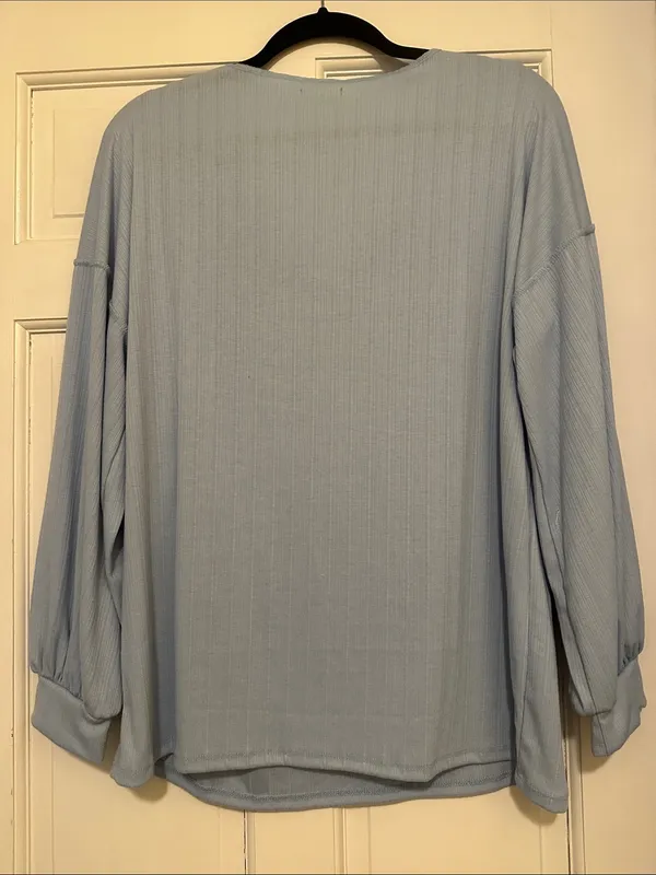 Sky Blue Ribbed Oversized‎ Top - Image 3