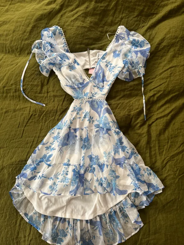 Hello Molly Flowy Blue & White Floral Dress - Image 6