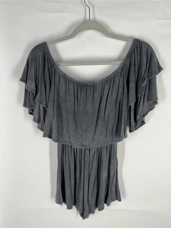 Soprano Gray Ribbed Off-Shoulder Romper‎ - Image 7