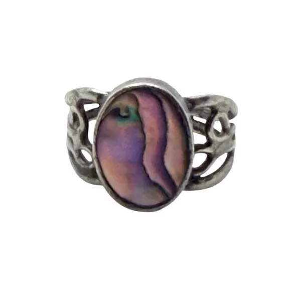 Vintage Sterling Silver Abalone Shell Oval Ring - Image 6
